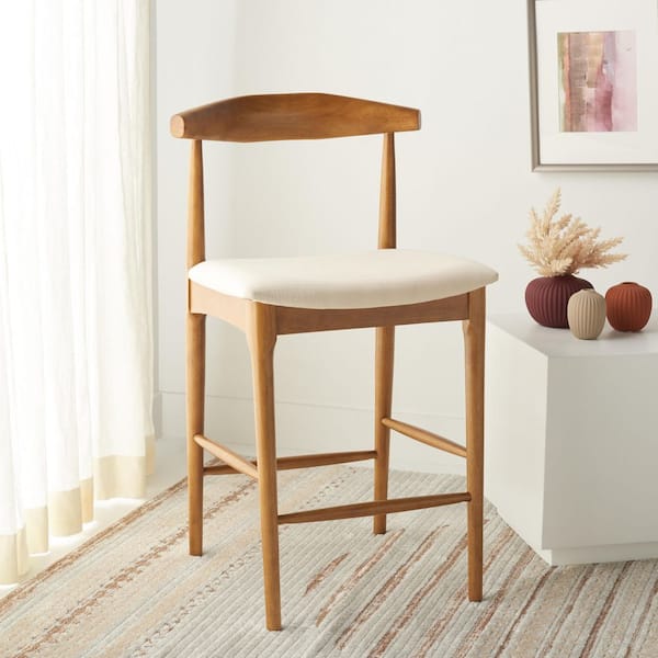 Lionel 38 in. H Walnut/Cream Wood Bar Stool