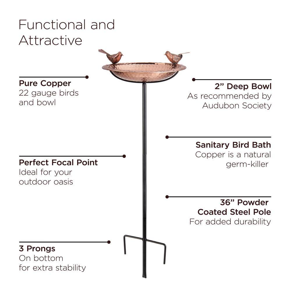 Small Copper Bird Bath with Multipronged Garden Pole