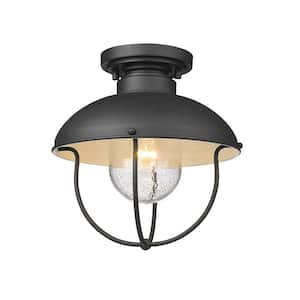 Ansel 1-Light Black Outdoor Flush Mount with Black Glass Shade
