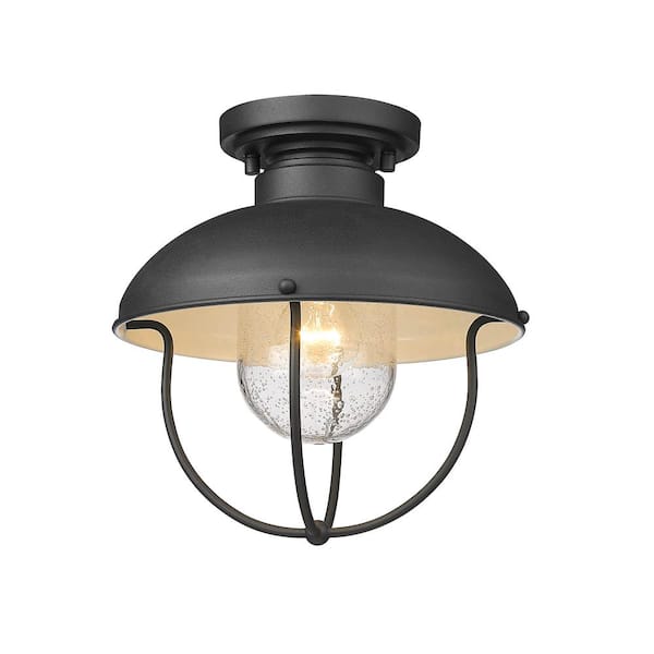 Unbranded Ansel 1-Light Black Outdoor Flush Mount with Black Glass Shade