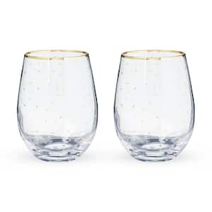 Starlight Stemless Wine Glasses Set of 2 18 oz. Festive Gold Rim Tumblers, Decorative Barware