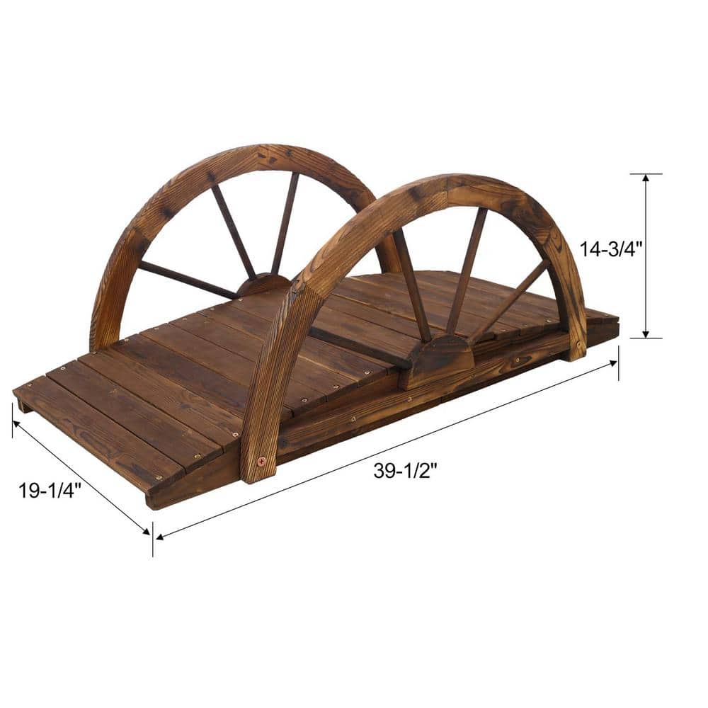3.3ft Brown Fir Wood Garden Bridge with Arched Design