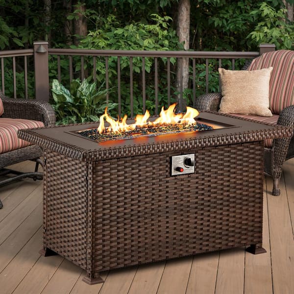 Cesicia Fire Pit Table, for Outside Propane, 44 in. 50,000 BTU Auto-Ignition Gas Fire Table CSA (Excluding Glass Wind Guard),