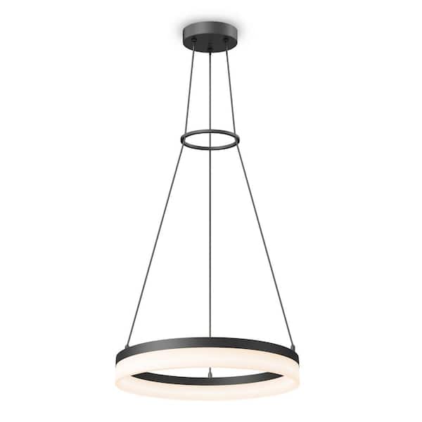 Optical Ring 1-Light Black Modern 3 CCT Intergrated LED Outdoor Ceiling Hanging Porch Pendant-Light