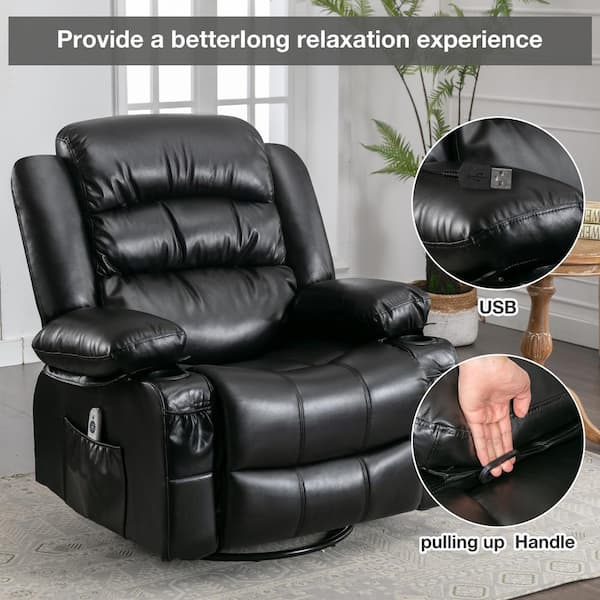 Lucklife Black PU Leather 360 Degree Heated Massage Recliner Chair