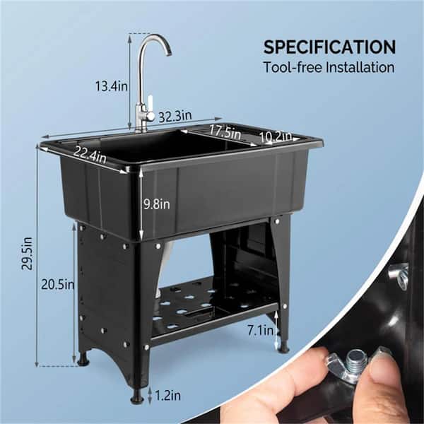 Karl Home Freestanding Laundry Utility Sink with Faucet, Black, 32.3