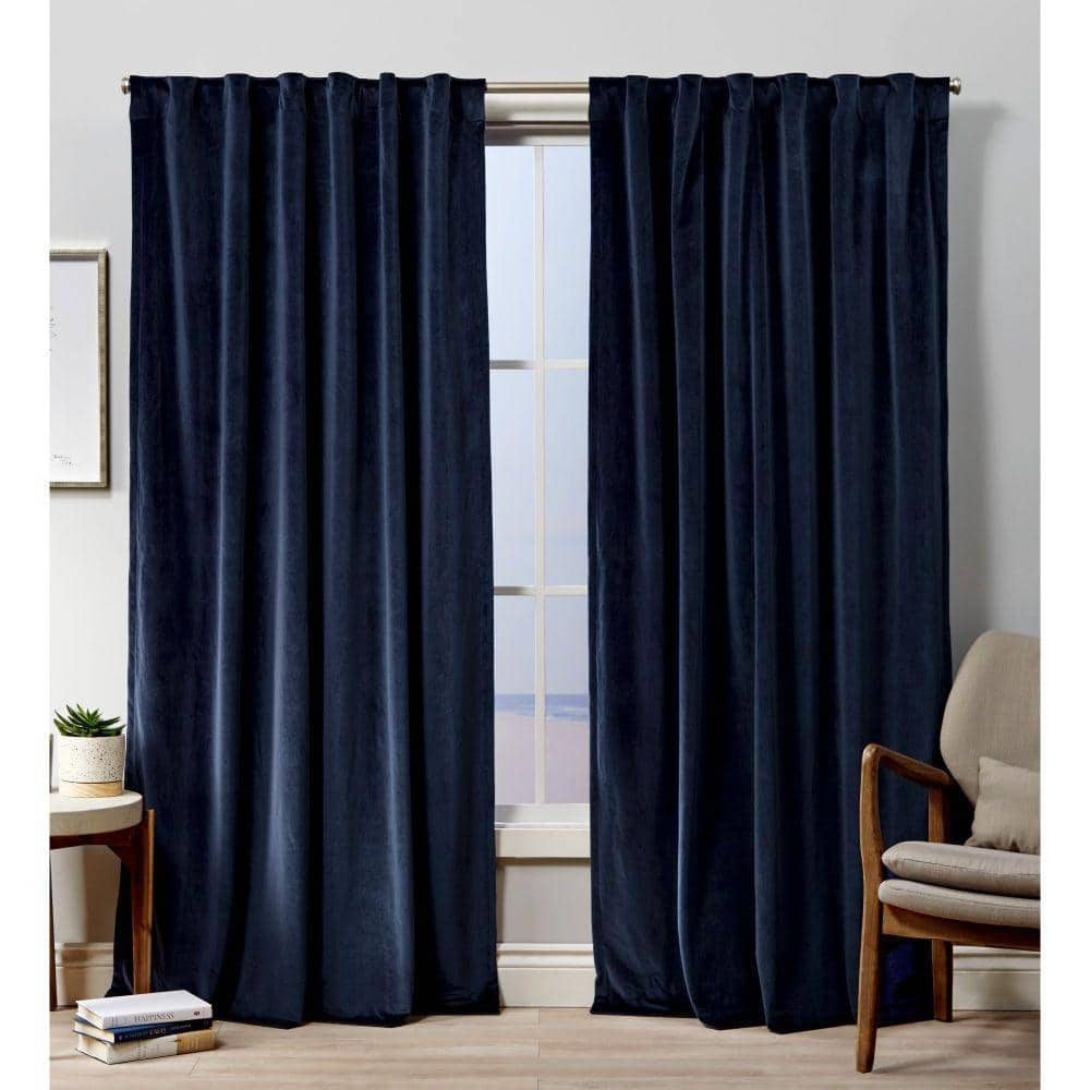 EXCLUSIVE HOME Velvet Navy Solid Light Filtering Hidden Tab