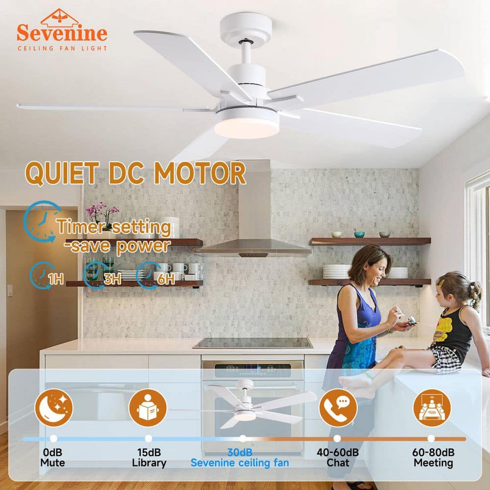 Matte White 52" Ceiling Fan with LED Light and Remote