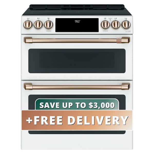 30 in. 4 Burner Element Smart Slide-In Double Oven Induction Range with Convection in Matte White, Fingerprint Resistant