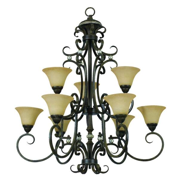 Yosemite Home Decor Mariposa Collection 9-Light Tuscan Sand Frame Fluorescent Chandelier with Turismo Shades