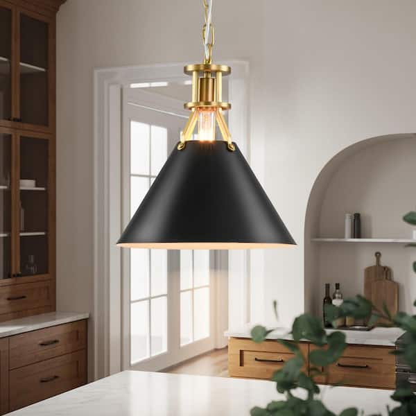 Naquin 1-Light Modern Industrial Black Cone Adjustable Pendant Light with Brushed Gold Metal Finish