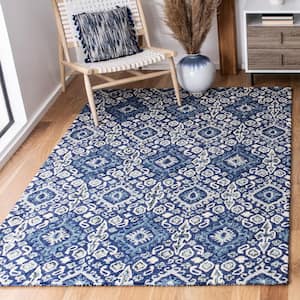 Aspen Navy/Beige 8 ft. x 10 ft. Floral Damask Area Rug