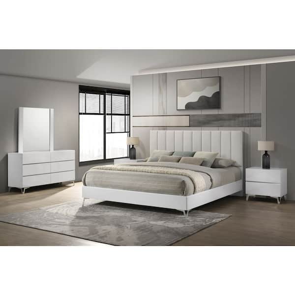 Best Master Furniture Linea 5-Piece Queen White/Silver Wood Modern ...