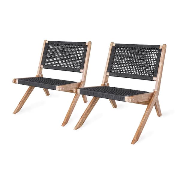 Leisure Made Athens Gray-Washed Wood Outdoor Lounge Chair in Charcoal (Set of 2)