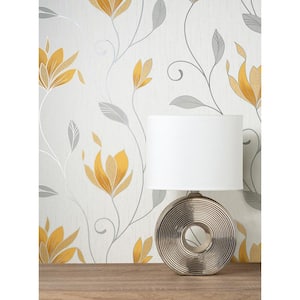Synergy Yellow Floral Metallic Non-pasted Paper Wallpaper
