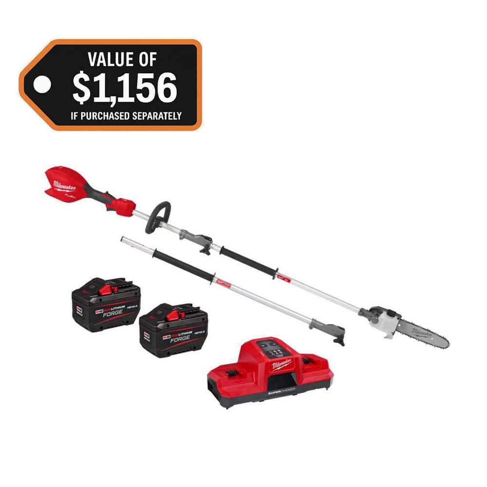 MILWAUKEE M18 FUEL 18V 10 in. Brushless Cordless QUIK-LOK Battery Powered Pole Saw w/ (2) 12.0 Ah FORGE Battery, Super Charger (3016-1315PS)
