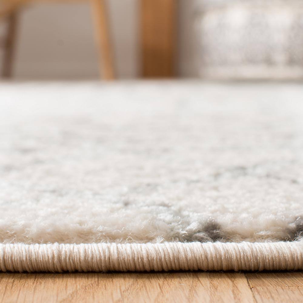 Ivory and Grey Synthetic Moroccan Runner Rug