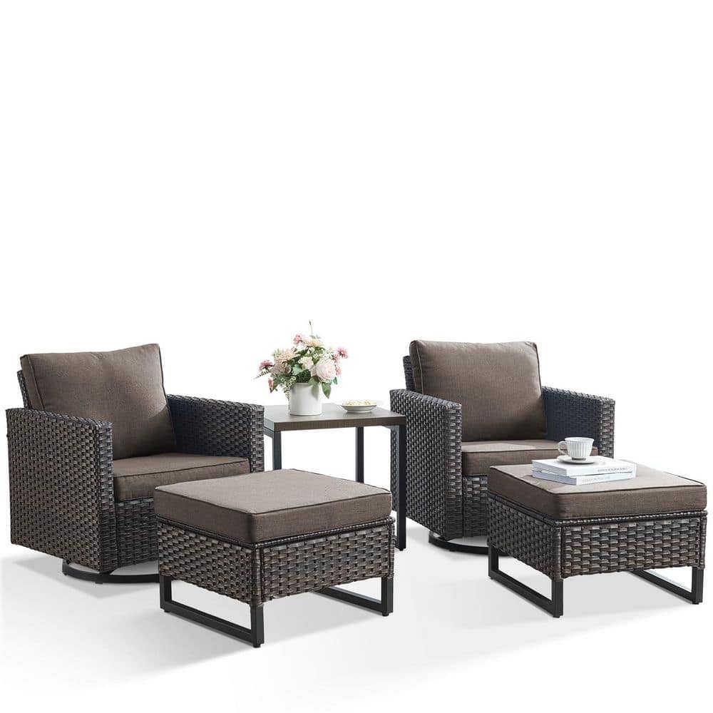 Carlos Gray 5-Piece All-Weather Brown Wicker Patio Conversation Set with Swivel Chairs and Ottomans price history on PriceWatchPro