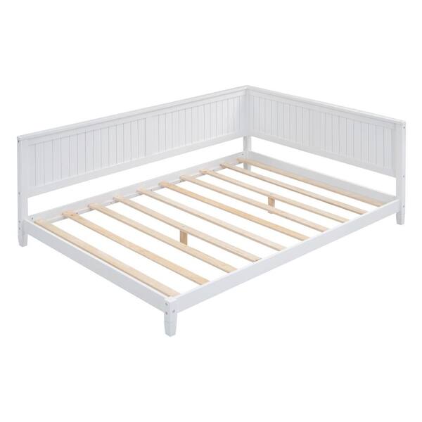 White Wood Frame Full Size Daybed with Semi-Enclosed Bed Rail