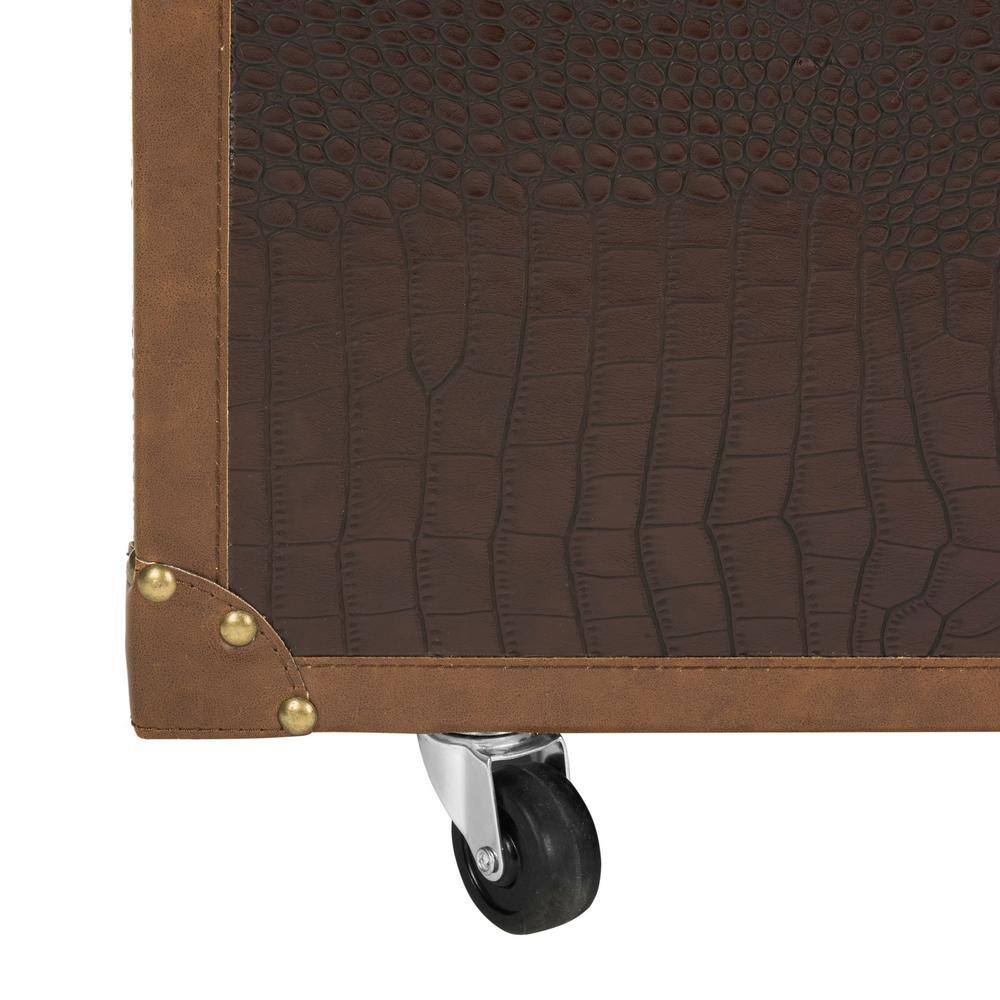 Transitional Mix Walnut and Brass Storage Trunk Coffee Table