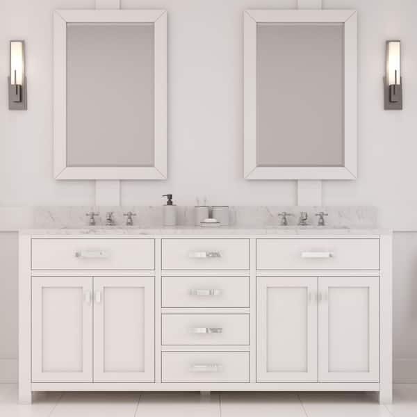 Madison 72 in. W x 21.5 in. D x 34 in. H Double Sink Bath Vanity in Pure White with Carrara White Marble Top