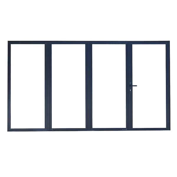 TEZA DOORS Teza 85 Series 144 in. x 80 in. Matte Black 1 Right 3 Left Folding Aluminum Bi-Fold Patio Door