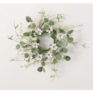 18" Artificial Daisy and Eucalyptus Mini Wreath