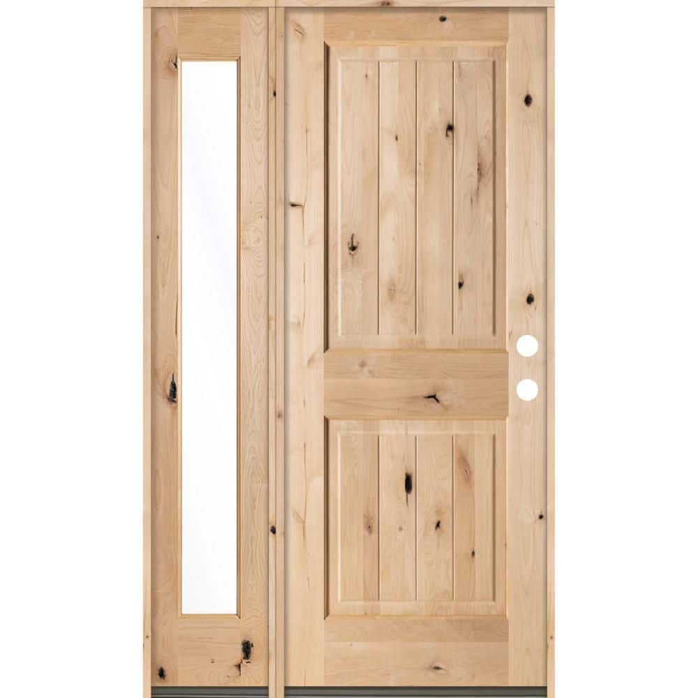 50 in. x 80 in. Rustic Knotty Alder Sq-Top VG Unfinished Left-Hand Inswing Prehung Front Door with Left Full Sidelite price history on PriceWatchPro