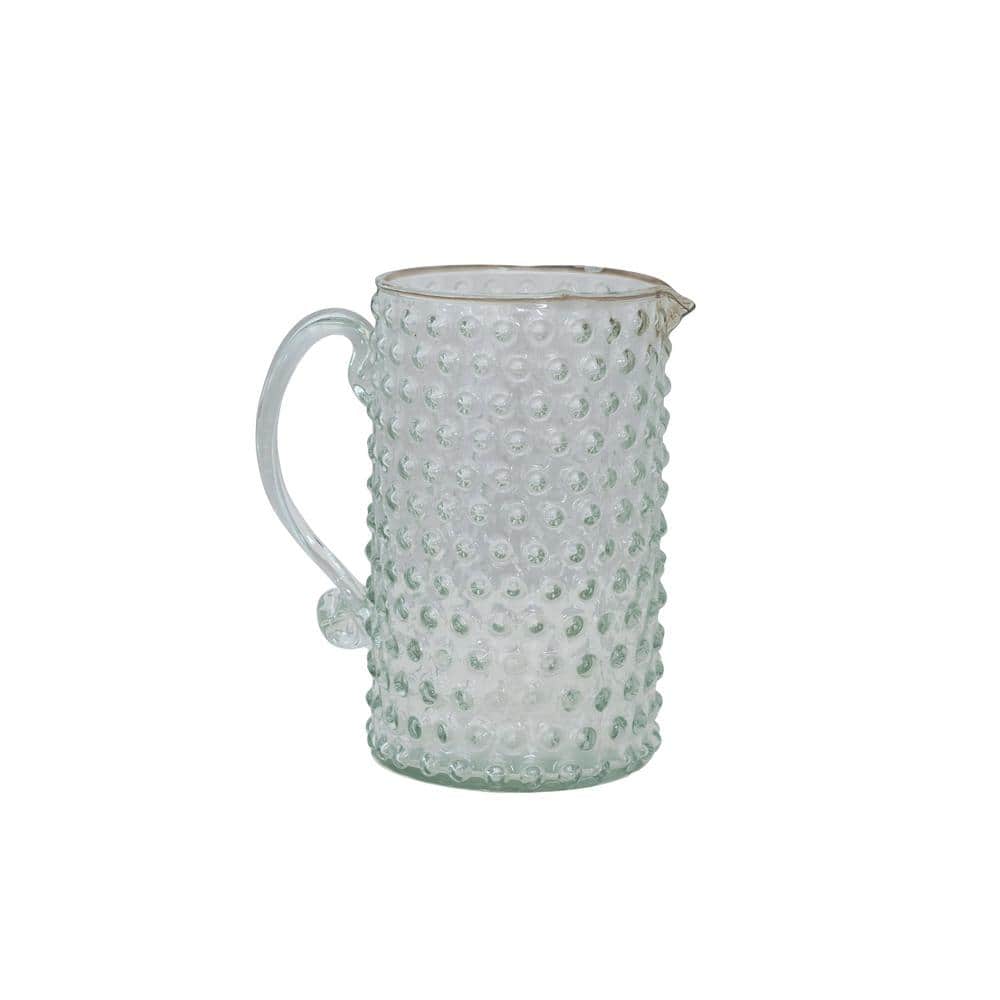 Clear Hand Blown Glass Hobnail Pitcher
