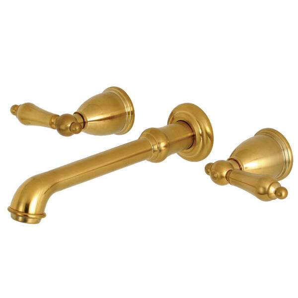Kingston Brass English Country 2-Handle Wall-Mount Roman Tub Faucet Filler in Brushed Brass