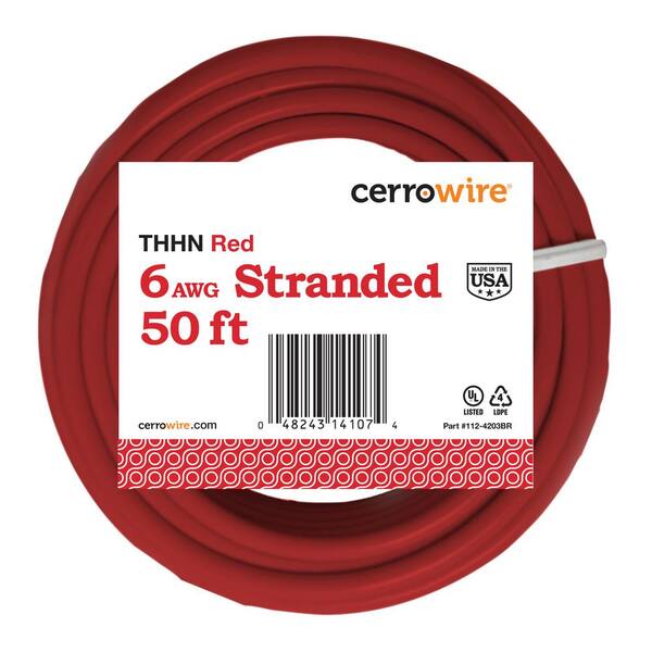 THHN 6 AWG GAUGE RED NYLON PVC STRANDED COPPER  BUILDING WIRE 500' 