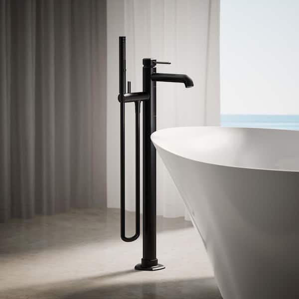 Occasion 1-Handle Floor-Mount Bath Filler Trim with Handshower in Matte Black