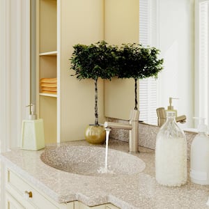 Single Handle Single Hole Vessel Sink BathroomFaucet with Pop-up Drain and Water Supply Hoses in Brushed Champagne Gold