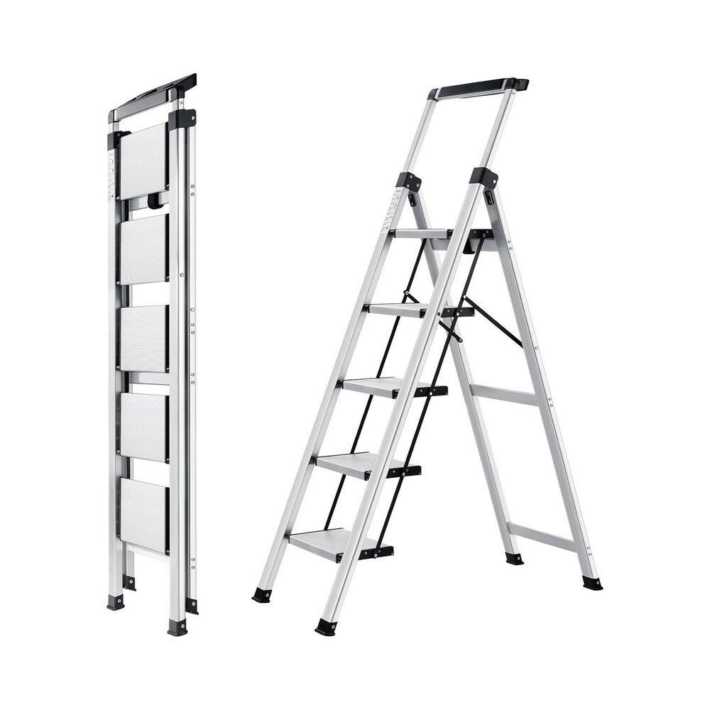 5-Step Ladder Retractable Handgrip Folding Step Stool w/ Anti-Slip Wide Pedal Aluminum 330 lbs. Safety Household Ladder price history on PriceWatchPro