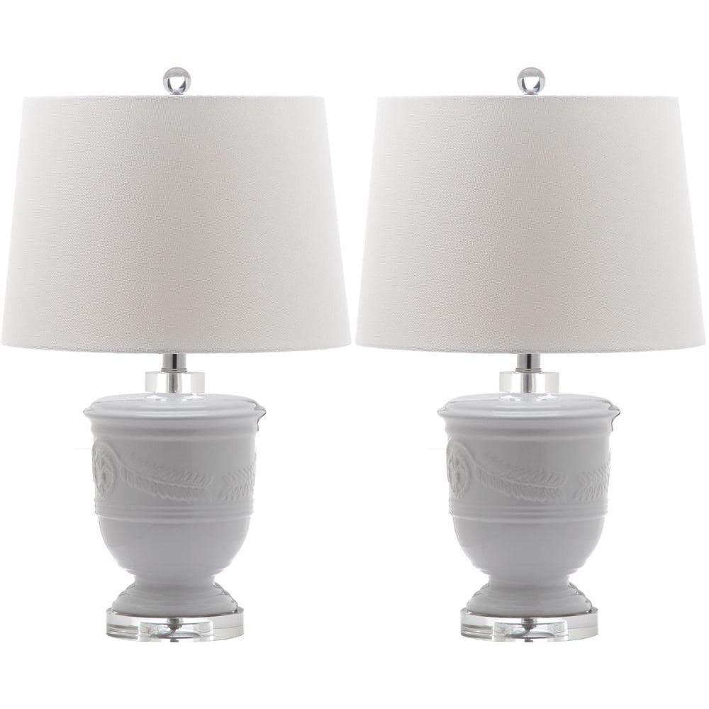 Shoal 23" White Ceramic Table Lamp Set with Textured Cotton Shade