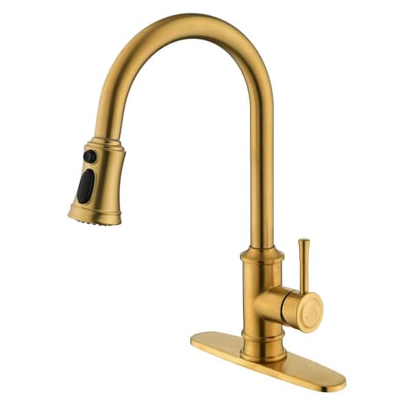 Tahanbath Single Handle Pull Down Sprayer Kitchen Faucet in Gold