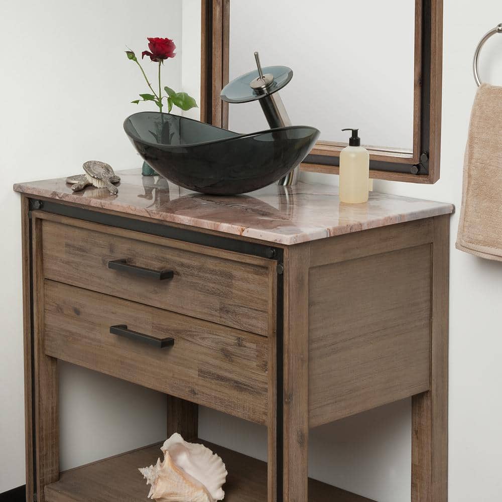 Clear Gray Tempered Glass Oval Above-Counter Bathroom Sink
