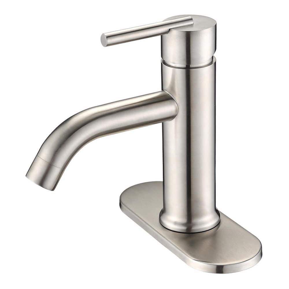 Single Handle Straight Spout Single Hole Bathroom Sink Faucet with Deckplate Included in Brushed Nickel price history on PriceWatchPro