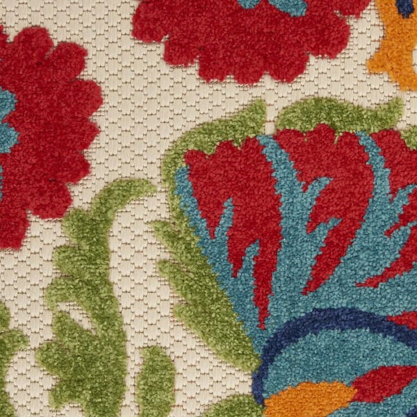 Red, Ivory 10 ft. x 14 ft. Woven Abstract Polyester Rectangle Indoor/Outdoor Area Rug