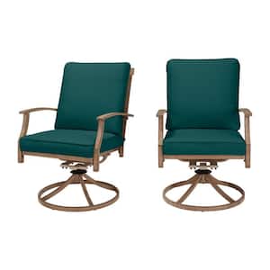 Geneva Brown Wicker Outdoor Patio Swivel Dining Chair with CushionGuard Malachite Green Cushions (2-Pack)