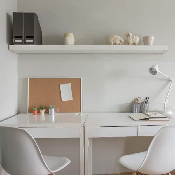 inPlace Large 48 in. W x 7.8 in. D x 1.3 in. H White MDF Slim Floating Wall Shelf 9084670