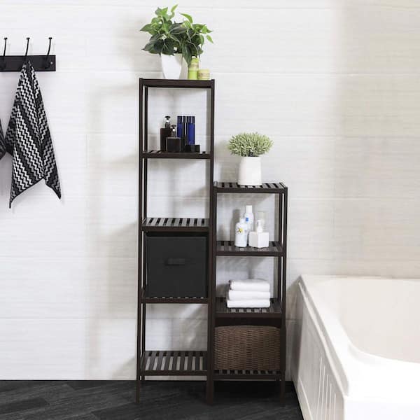 Dracelo 3-Tier Brown Bathroom Ladder Shelf, Bathroom Floor Storage