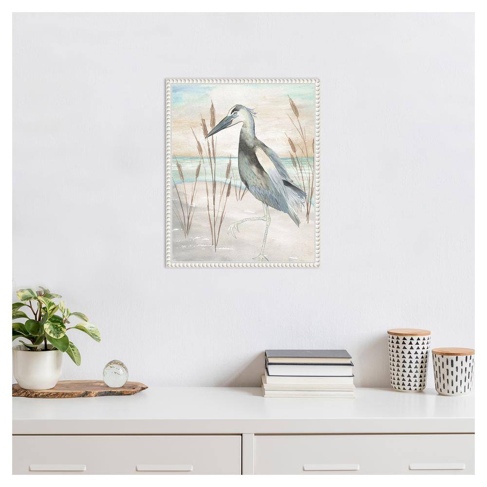 Heron on Sandy Beach with Beaded Frame Canvas Art