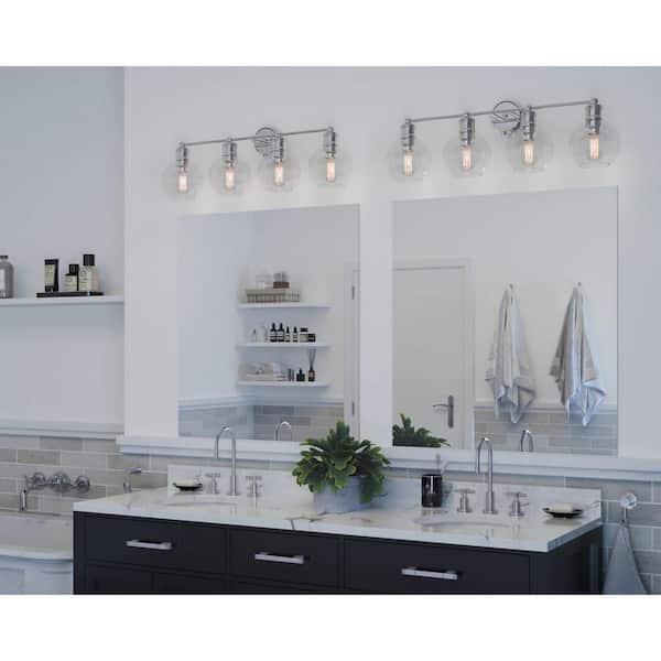Hansford Collection 33-1/2 in. 4-Light Polished Nickel Clear Glass Coastal Bathroom Vanity Light