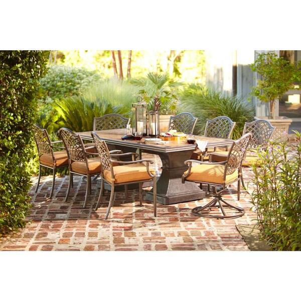 Hampton Bay Shelbyville 9-Piece Patio Dining Set with Spiced Brown Cushions-DISCONTINUED
