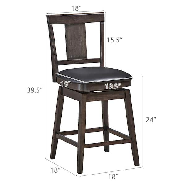 Costway 24 In Brown Height Back Wood, Swivel Bar Stools With Backs Set Of 2