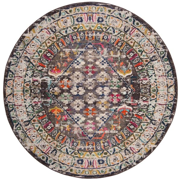 SAFAVIEH Monaco Brown/Gray 7 ft. x 7 ft. Round Border Area Rug