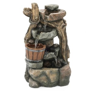 Stacked Rock Wall Polyresin Cascade Fountain with LED Lights