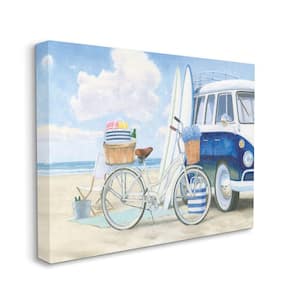 Bike and Van Beach Nautical Blue White Painting By James Wiens Unframed Print Nature Wall Art 16 in. x 20 in.