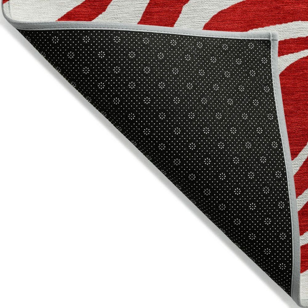 Red and White Zebra Pattern Washable Synthetic Area Rug